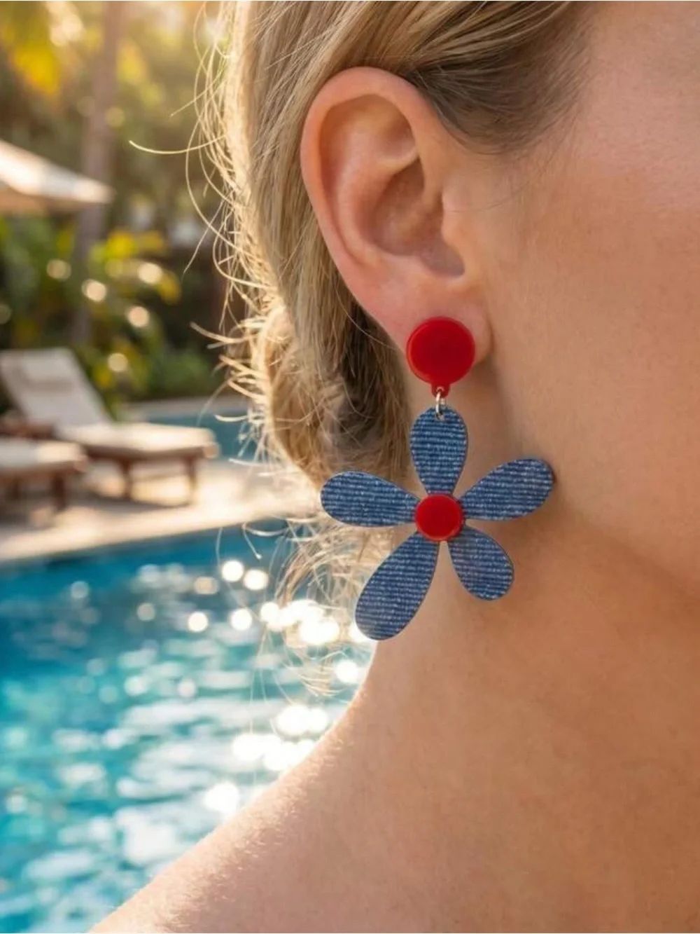 Red and Blue Daisy Drop Earrings N1506
